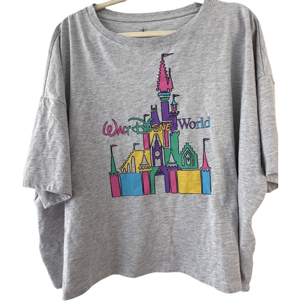 Disney Parks Walt Disney World Castle Oversized Crop Top Medium Gray Tee NWOT